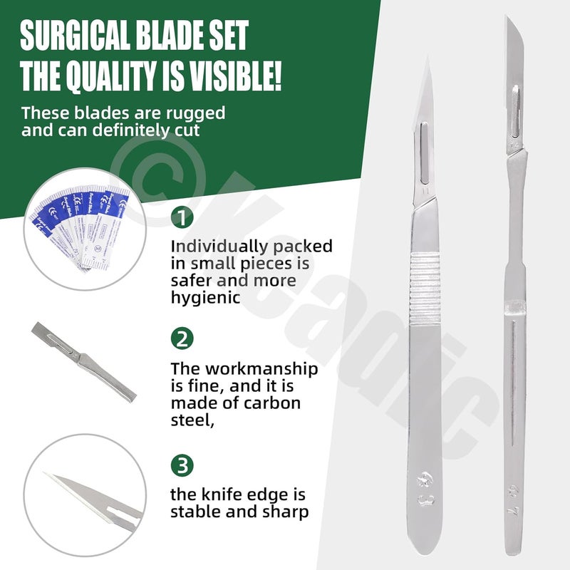 Keadic 64Pcs Scalpel Blade Handle with #10#11#12#13#14#15 Scalpels Surgical Sterile Blades, High Carbon Steel Laboratory Blade-Lab Knives for Practicing Cutting, Sculpting, Callus Removal - Image 3